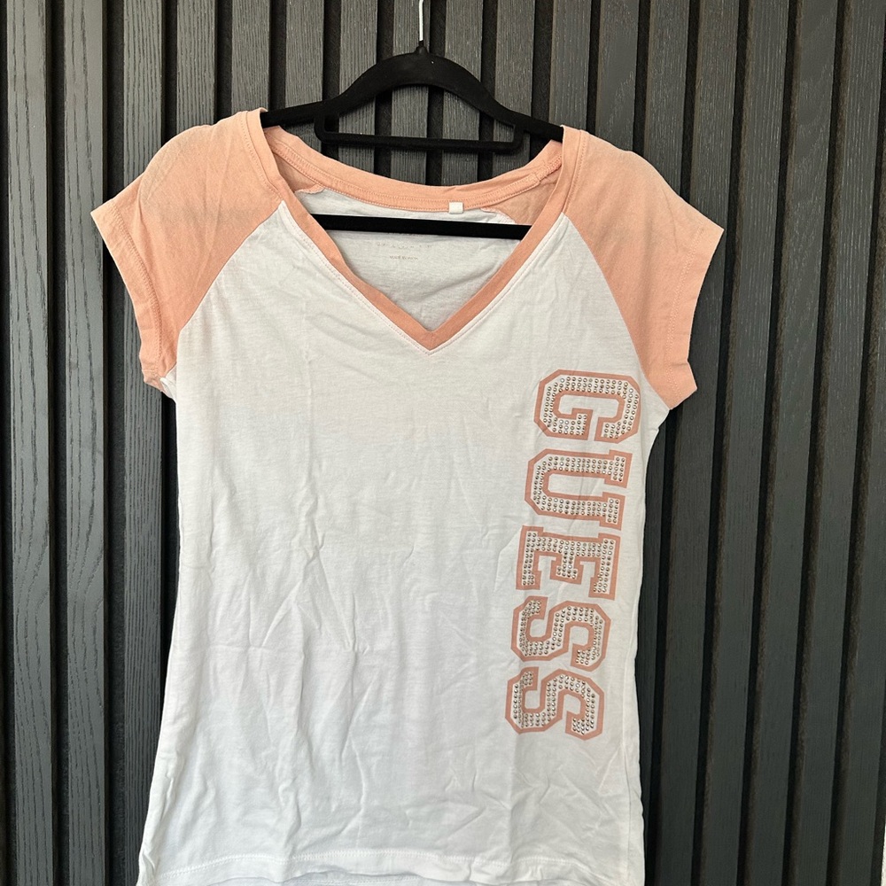 Guess Women's White and Pink Top
